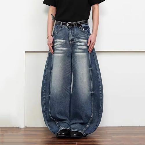Wide Leg Barrel Jeans for Men Seam Front Baggy Hip Hop Loose Denim Pants Irregular Sutures Vintage Washed Jeans3