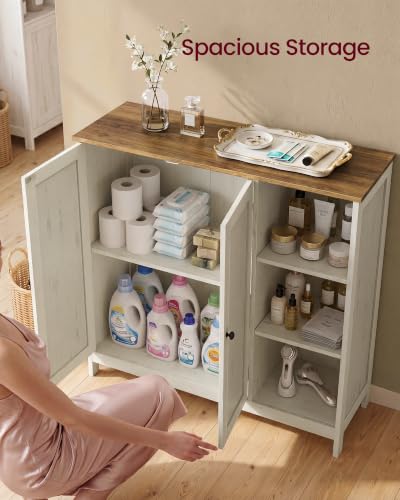 Image of VASAGLE Bathroom Floor Cabinet, Freestanding Storage Cabinet with 2 Doors and Adjustable Shelves, Organizer for Living Room, 35.4 x 11.8 x 31.5 inches, Rustic White and Honey Brown, Siren Collection | MDF Organizer, Adjustable Shelves, 35.4 x 11.8 x 31.5 inches, Rustic White and Honey Brown, SIREN Collection UBBK070WJ01S