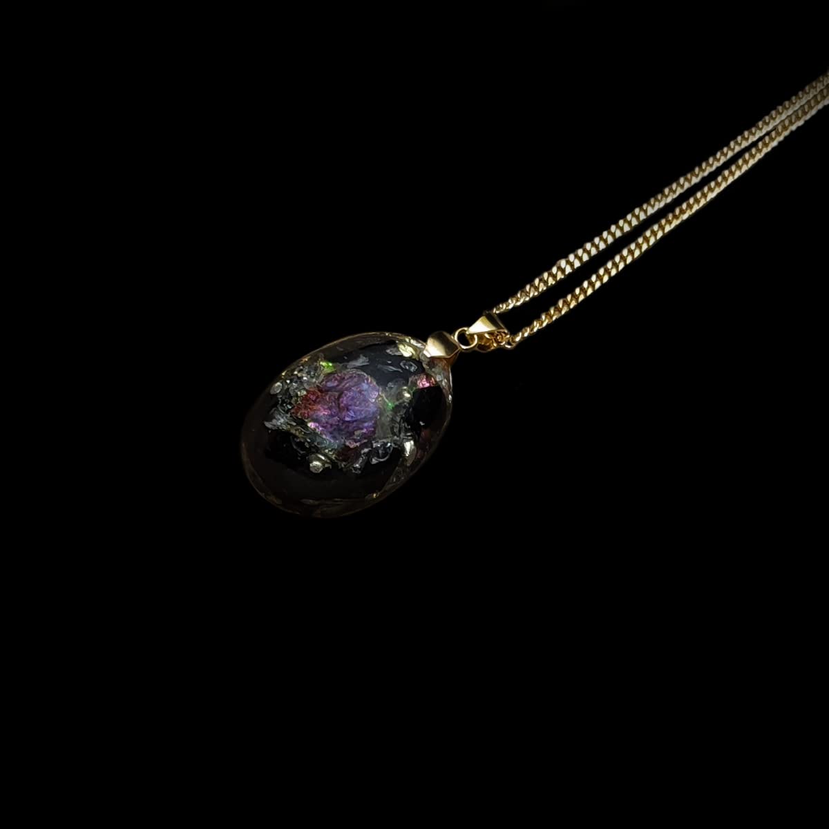 Edelstein Orgonit Anhänger Ursprung - Spiritueller Energetischer Schutz Kristall Schmuck mit Kette | Buntkupfer | Schwarzer Turmalin | Herkimer Diamant