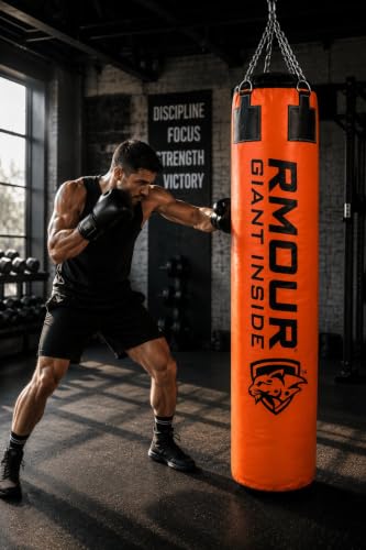 Image of RMOUR Unfilled PU Punching Bag for Boxing MMA Sparring Punching Training Kick Boxing Muay Thai with Hanging Chain (Orange, 4 Feet /125 cm)