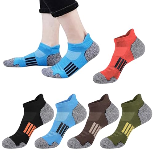 Image of MOMISY Men's Premium Cotton Cushion Ankle length Socks, (Multicolor) Pack of 5 (Free Size)