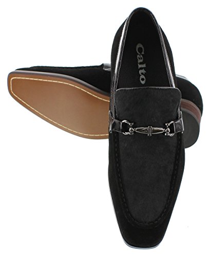 Calto Men's Invisible Height Increasing Elevator Dress Shoes - Nubuck Black Leather Slip-On Formal Loafers With Premium Faux Leather Bottom Sole - 3 Inches Taller - G65031 - Size 8 D(M) Us #TOP3