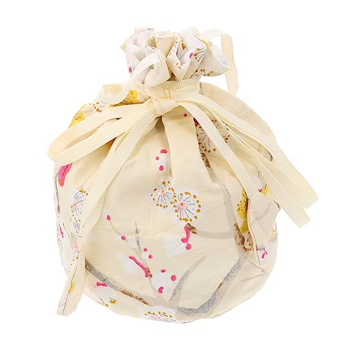 PRETYZOOM 1 Pieza bolso de mano de estilo japonés bolsas almacenaje bolsas de almacenamiento bolsas de favor de la boda bolsa tipo kimono con cordón monederos de mujer carteras algodón Beige