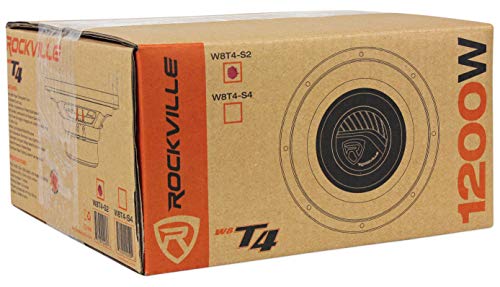 Rockville W8T4-S2 8" 1000W Peak/250W RMS 2-Ohm Shallow Mount Car Audio Subwoofer, Slim Design, Laminated Butyl Rubber Surround, for Cars, Trucks, and SUVs