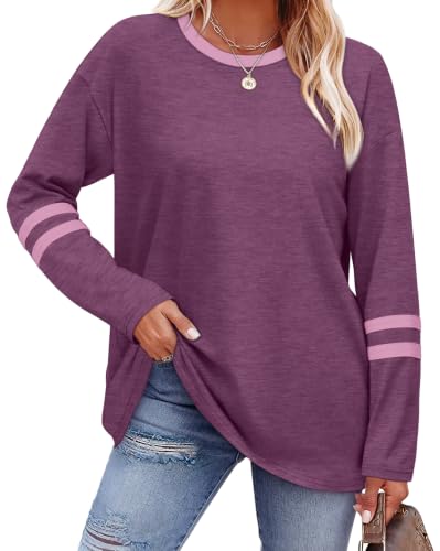 Image of Sampeel Long Sleeve Shirts for Women Color Block Casual Tops Fall Outfits 2026 Basic Tees Trendy Spring Clothes