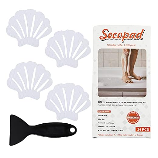 Secopad Non-Slip Bathtub Stickers, 24 PCS Shell Safety Bathroom Tubs Showers Treads Adhesive Decals Scraper (Clear)