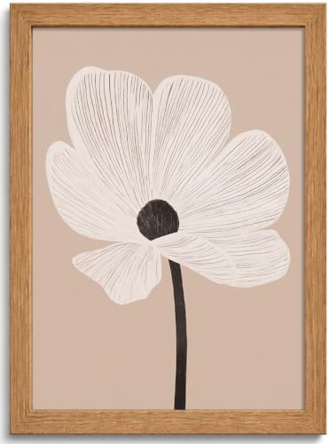 Framed Boho Beige Flower Lines Minimalist Canvas Wall Art for Bedroom Decor