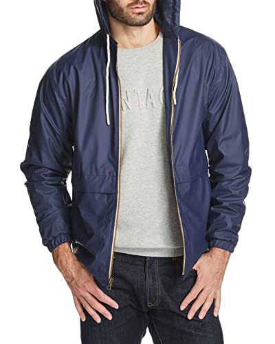 Image of Weatherproof Vintage Mens Lightweight Waterproof Coated Hooded Rain Jacket- Light Windbreaker Raincoat for Men- Rain Slicker