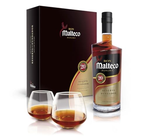 Ron Malteco 20 Years I Ein Meisterwerk der Rumkunst I 40% Vol. 0,7 Liter im Geschenkset mit 2 Gläsern by Schnapsbaron®