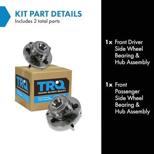 Image of TRQ Front Left and Right Wheel Bearing and Hub Assembly Set 2 Piece Compatible with 2005-2010 Dodge Dakota with 2 Wheel ABS Brakes 2006-2008 Mitsubishi Raider ABS Brakes 2009 Raider