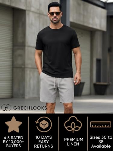 Image of GRECIILOOKS Linen Short For Men| Linen Shorts For Men Stylish |Men's Casual Summer Shorts - Lightweight Drawstring Lounge Short with Pockets, Breathable Relaxed Fit Athletic Sweat Short's
