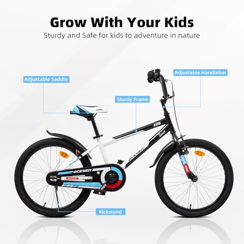 Image of ACEGER Simon Kids Bike for Boys Girls Toddlers, Unisex for Aged 3-13 Years, 12 14 16 18 Inch Children Bicycle with Training Wheels, 20 Inch Bike with Kickstand
