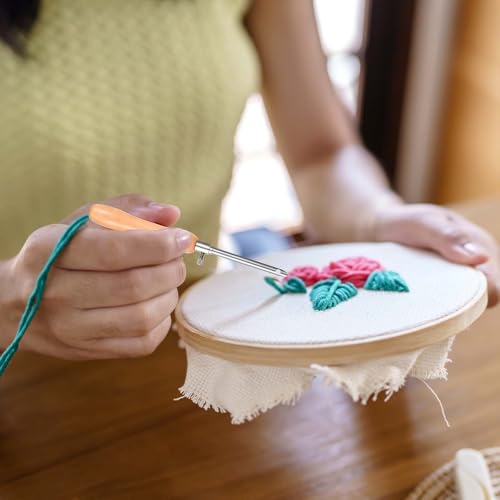 Image of 5Pcs Punch Needle Tool with Wooden Handle, Punch Needle Threader, Punchs Needles Fabric - Perfect Embroidery Kit for Beginners and DIY Craft Stitching