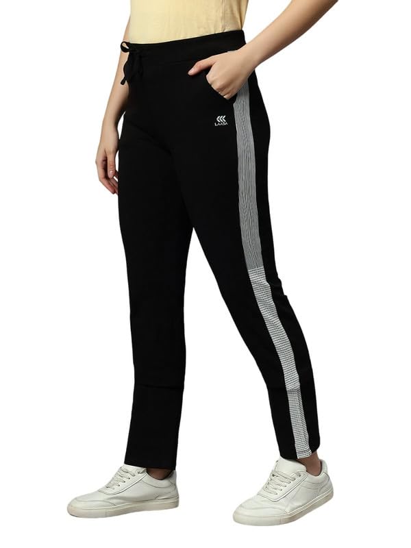 Image of Women's Cotton Regular Fit Mid-Rise Solid Black Track Pant with Stretchable,Two Side Pockets