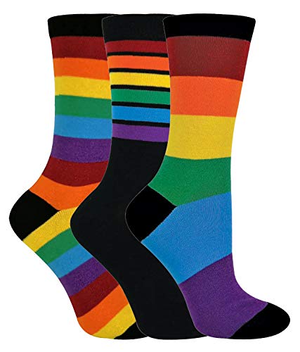 Children Kids 3 Pair Pack Multicolour Soft Dress Up Rainbow Stripe Pattern Socks