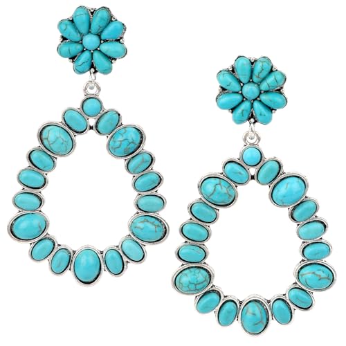 Mikovivi Western Turquoise Earrings for Women, Delicate Cowgirl Earrings Rustic Western Jewelry Gifts Boho Turquoise Jewelry for Women