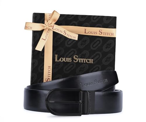 Image of LOUIS STITCH Men's Reversible Italian Leather belt for men 1.25 inch (35mm) Waist Strap Black Brown Belt (BEPLNJ)