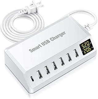 USB Charging Station, Familaha 7-Port USB Charger with USB-A & Type-C Multi USB Plug, LED Display USB Charging Hub for Multiple Devices iPhone 14 13 12 11 Pro Max, iPad Air Pro, Samsung Galaxy S21 S20
