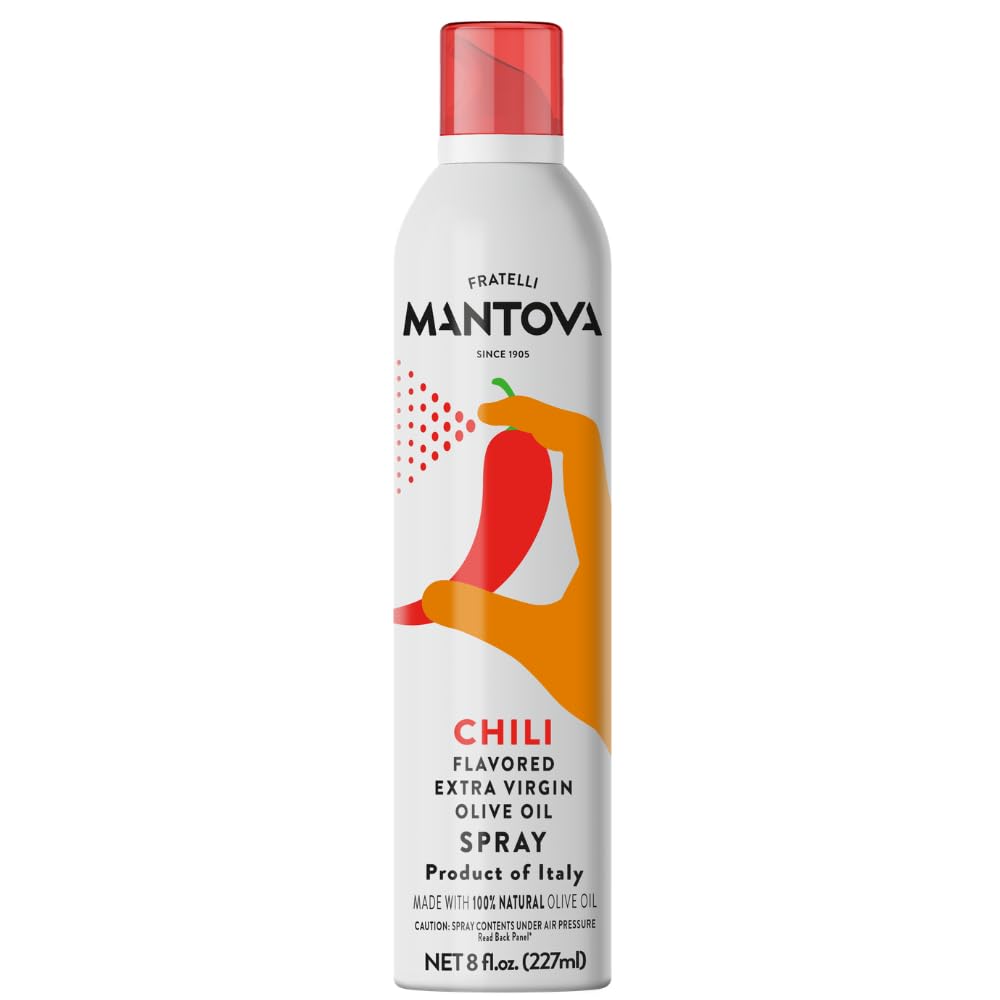 Mantova Pepper Flavored Extra Virgin Olive Oil Spray, 8 Oz Spray Bottle - Control Oil Amount - Great for Salads & Cooking