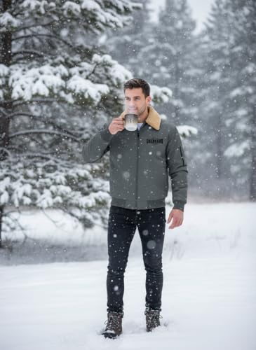 Image of GLASGO Men's Colorado Fleece-Lined Bomber Jacket || Winter Warm Stylish Casual Coat with Soft Collar & Zipper Closure