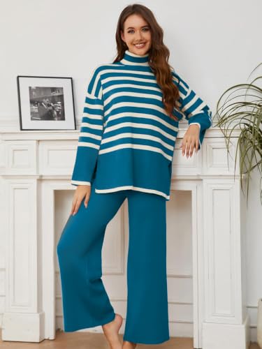 Image of TYSORT Women's Winter Woolen Turtleneck Sweater with Pajama | Warm Winter Wear Cord Set | Woolen Tracksuit Loungewear Set