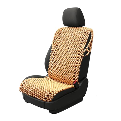 ZONETECH Beaded Car Seat Cover, Cooling Wood Bead Seat Cover, Breathable Semi Truck Seat Covers Massaging, Anti-Sweat and Back Support Features, Double Strung Universal Fit Natural Color