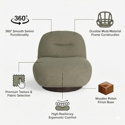 Image of Kingsman Furnitures Otis Swivel Accent Chair 360 Degree Rotating Luxury Lounge Chair for Living Room & Bedroom | Premium Upholstery, Modern Design, Comfortable Seating (Moss Green)