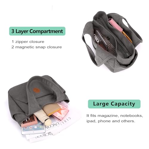 DOURR Light Women's Hobo Purses and Handbags with 3 Compartments Durable Cotton Canvas Shoulder Bag Daily Tote2