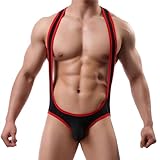 ROSVAJFY Men's Sexy Mesh Jockstrap Thong Leotard Suspender Bodysuit Wrestling Singlet Jumpsuits One-Piece Underwear Breathable Stretch Mankini Costume Beach Swimwear Strap Pouch Lingerie (Black) - Image 2