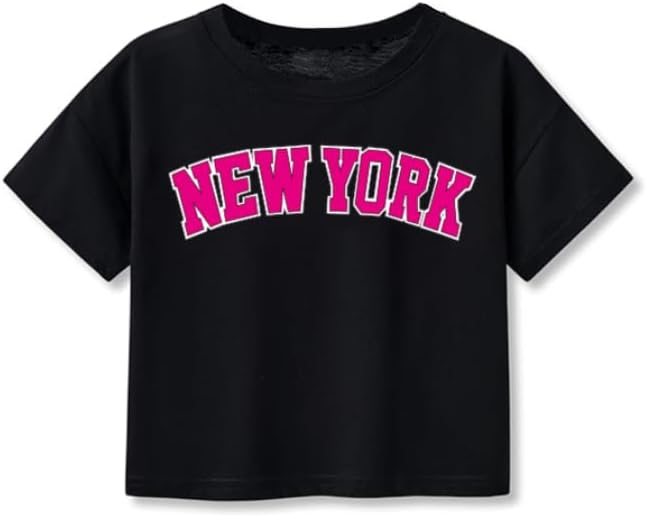Little Girls Crop Tops Cool Summer T-Shirt Crewneck Short Sleeve Fashion Tee Size 6-14