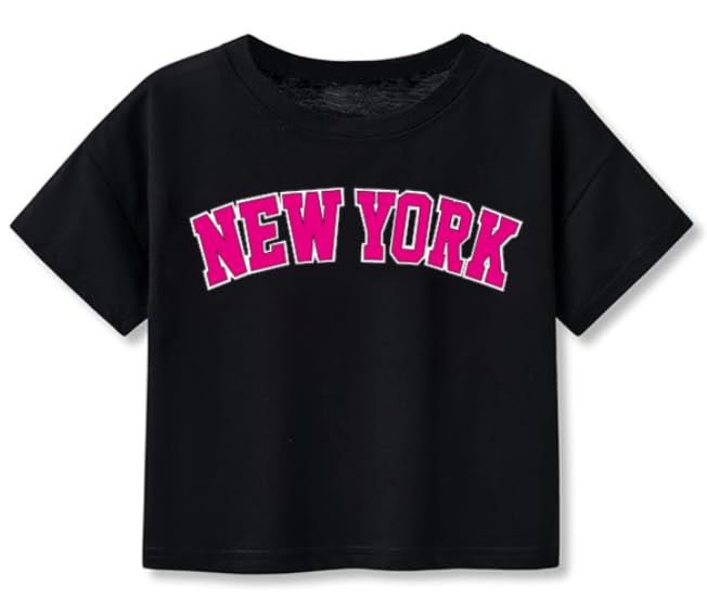 Image of Little Girls Crop Tops Cool Summer T-Shirt Crewneck Short Sleeve Fashion Tee Size 6-14