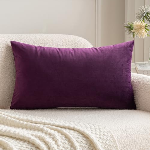 MIULEE Velvet Pillow Cover Soft Luxury Decorative Throw Pillow Cover Single Rectangle Cushion Case for Couch Sofa Bedroom Car Decor,12x20 Inch Eggplant Purple