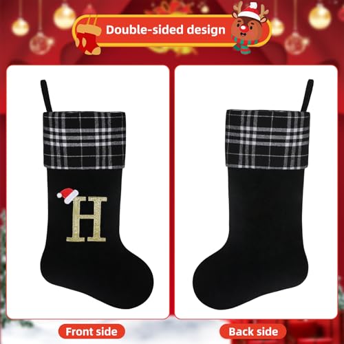 19-inch-Black-Plaid-Christmas-StockingsInitial-Monogram-Personalized-Christmas-StockingHanging-Ornaments-for-Family-Holiday-Xmas-Party-Decorations-J 19 inch Black Plaid Christmas StockingsInitial Monogram Personalized Christmas StockingHanging Ornaments for Family Holiday Xmas Party Decorations J