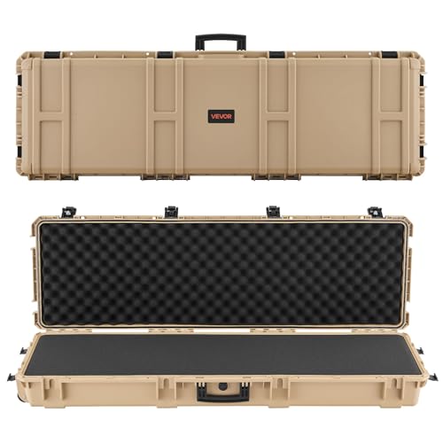 VEVOR Estuche Rígido para Armas Largas, PP, con Cerradura y Espuma Precortada, Enrollable, Resistente al Agua IP67, 1391 x 435 x 188 mm, Color Caqui, para Viajar en Medios de Transporte Público