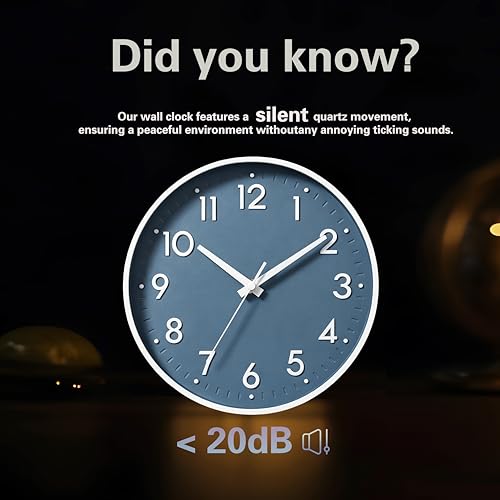 Image of Mosewa Wall Clock 12 Inch, Battery Operated Silent Non-Ticking Modern Analog Clock Decorative for Kitchen, Bedroom, Office, Living Room(Azure Blue)