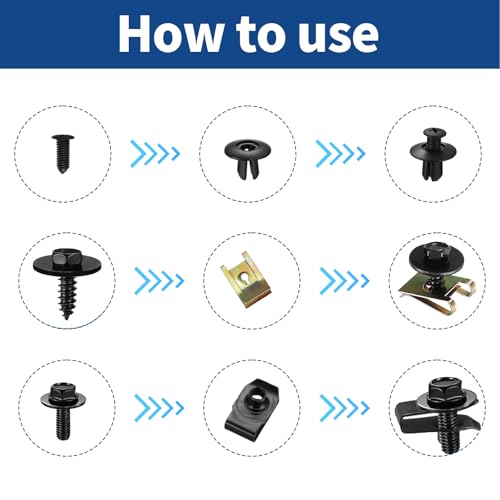 160 juegos de tornillos de tuerca de chapa para tuerca, juego de tornillos de carrocería, clips de fijación tipo U de metal, tornillos de fijación para fijar piezas de coche - imagen 3