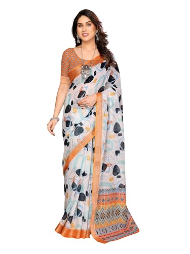 Image of Sidhidata Women's Cotton Linen Blend Lining Digital Printed Saree With Unstitched Blouse Piece (Linen Lining Saree)