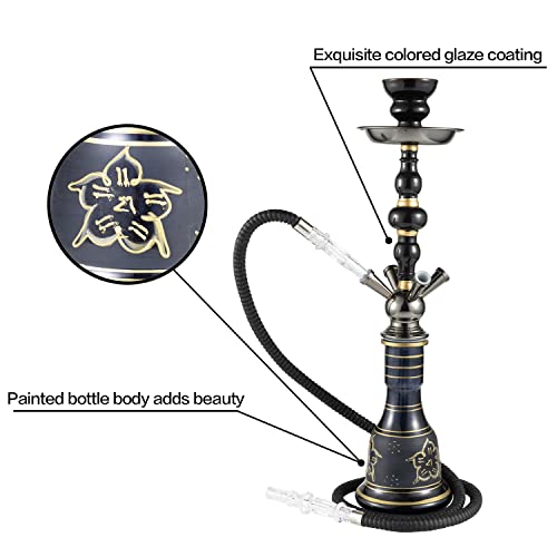Complete Hookah Set - 4 Hose Shisha Set with Glass Vase, Ceramic Bowl, Coal Tongs & Ashtray for Better Smoking (Black) - Image 5