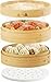 Prime Home Direct Bamboo Steamer Basket 12-Inch | 2-Tier | 100% Organic Bamboo | Complete Kit: 50 Liners, Chopsticks & Ceramic Sauce Dish | Steam Dumplings, Bao Buns, Dim Sum, Vegetables