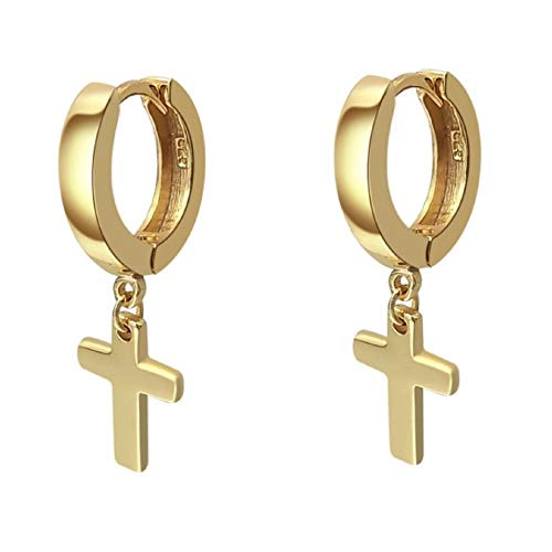 TSV JewelersMens Solid Gold Plated Sterling Silver Cross Dangle Hoop Huggie Earrings Rc4