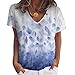 Camiseta Camiseta De Manga Corta con Estampado De Flores De Hoja para Mujer Camiseta De Manga Corta con Cuello En V Y Estampado Superior para Mujer