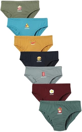CHARM N CHERISH Weekdays Boys Brief | Printed Underwear for Kids, Pack of 7 Solid Colours Innerwear for Boys
