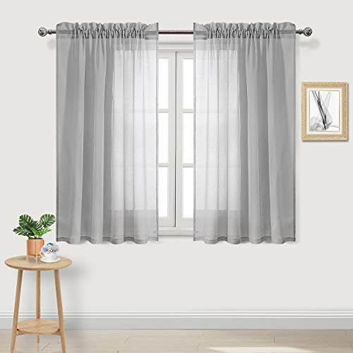 DWCN Grey Sheer Curtains, 54 Drop Rod Pocket Top Semi Transparent Light Filtering Net Curtains