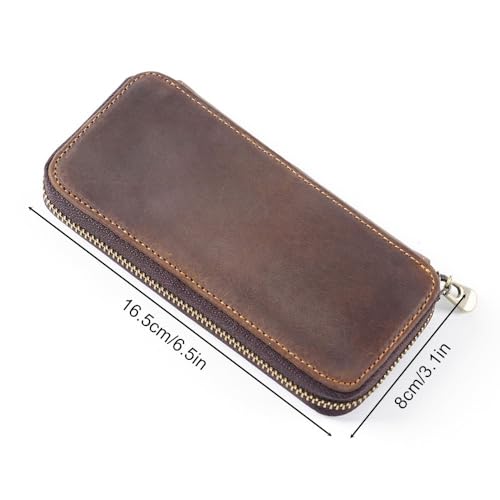 DONGKER Leather Pencil Pouch Case,Zippered Pen Pencil Stationery Bag with 3 Elastic Rope Pen Places& 1 Card Clip for Office - Image 4