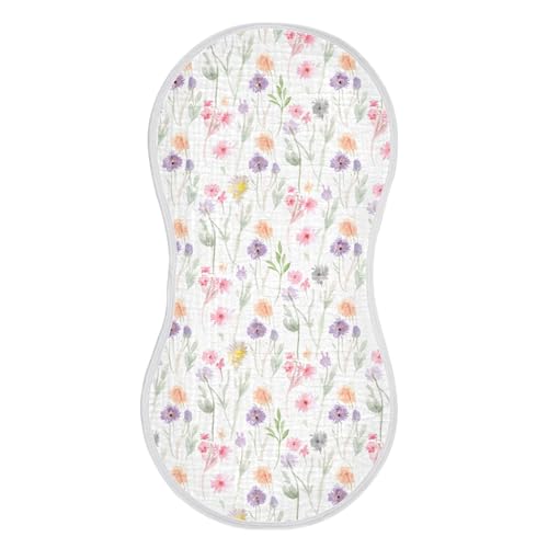 xigua Wildflowers and Leaves Muslin Baby Burp Cloths Set of 4, Super Soft & Absorbent Burping Rags, Cotton Burp Clothes Shower Gift for Newborn, Baby Girls and Boys