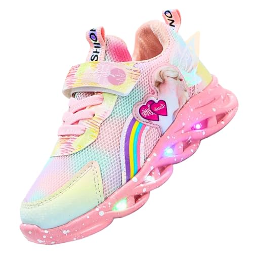 ZOUPREME Chaussure Elsa Sport pour Enfant Filles, Baskets Princesse de Lumineuses, Girls Light up Shoes (B1-Rosa-Mesh2,28)