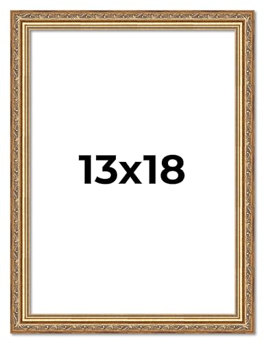 Poster Palooza 13x18 Traditional Antique Gold Complete Wood Picture Frame with UV Acrylic Plexiglass, Foam Board Backing & Hardware Included