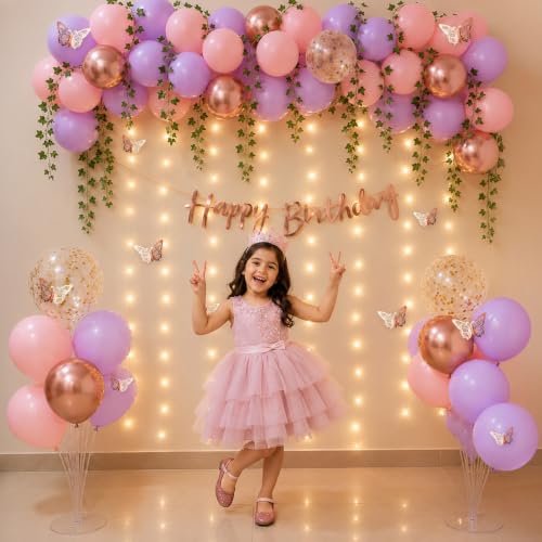 Image of SpecialYou Butterfly Theme Birthday Decoration Kit with Purple & Pink Balloons Green Fake Vines for Birthday Decoration Items, Pastel Balloons for Birthday Decor Kit -43 Pcs