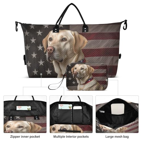 Large Travel Duffel Bag, American and Labrador Sports Tote Gym Bag, Shoulder Weekender Overnight Bag for Women Men, Carry On Luggage with Toiletry Bags2