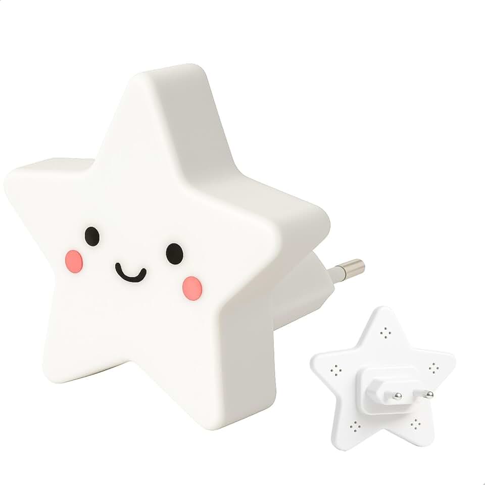 Luz de Tomada Estrela LED Infantil – Luminária Noturna Decorativa em Branco, Rosa, Azul e Amarelo (Branca)